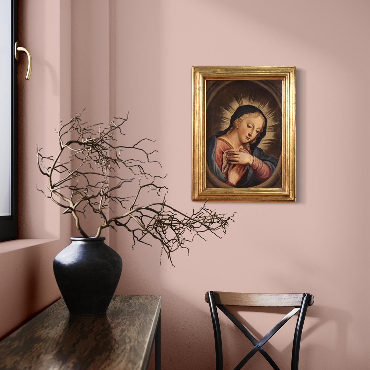 18. Jahrhundert Öl auf Leinwand Italienisch antike religiöse Malerei Betende Madonna im Angebot 8