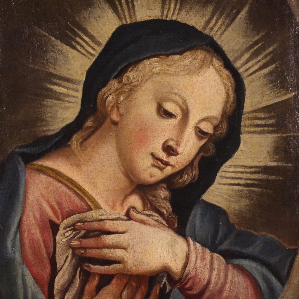 Late 18th Century 18th Century Oil on Canvas Italian Antique Religious Painting Praying Madonna For Sale