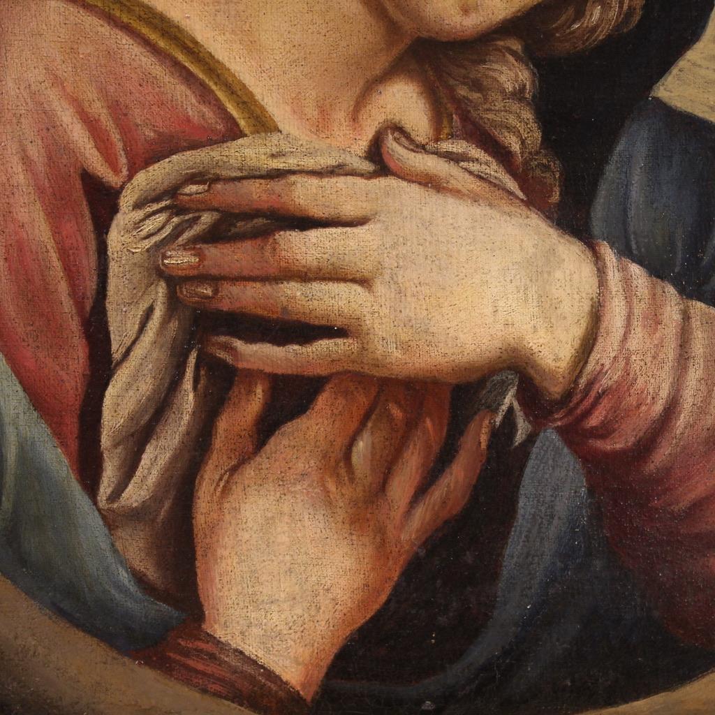 Toile huile sur toile du 18e siècle Peinture religieuse ancienne italienne Madone en prière en vente