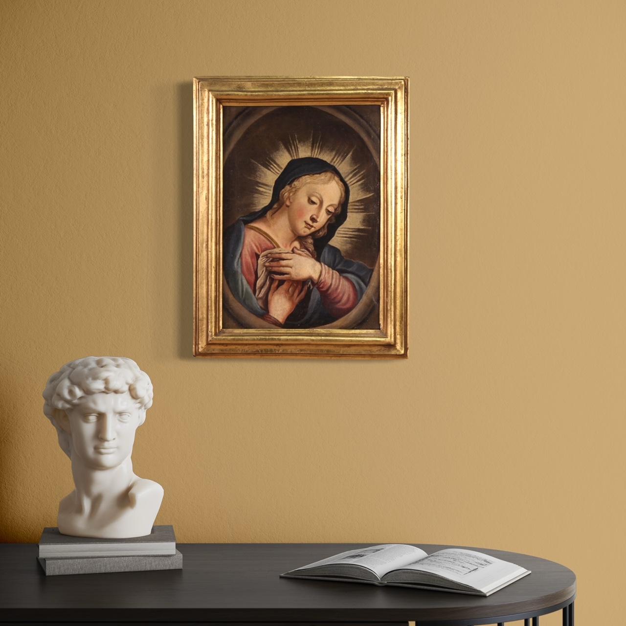 18. Jahrhundert Öl auf Leinwand Italienisch antike religiöse Malerei Betende Madonna im Angebot 3