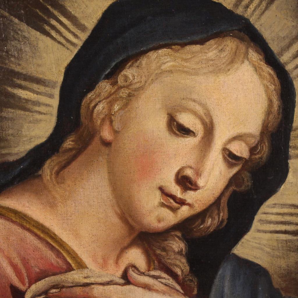 18. Jahrhundert Öl auf Leinwand Italienisch antike religiöse Malerei Betende Madonna im Angebot 4