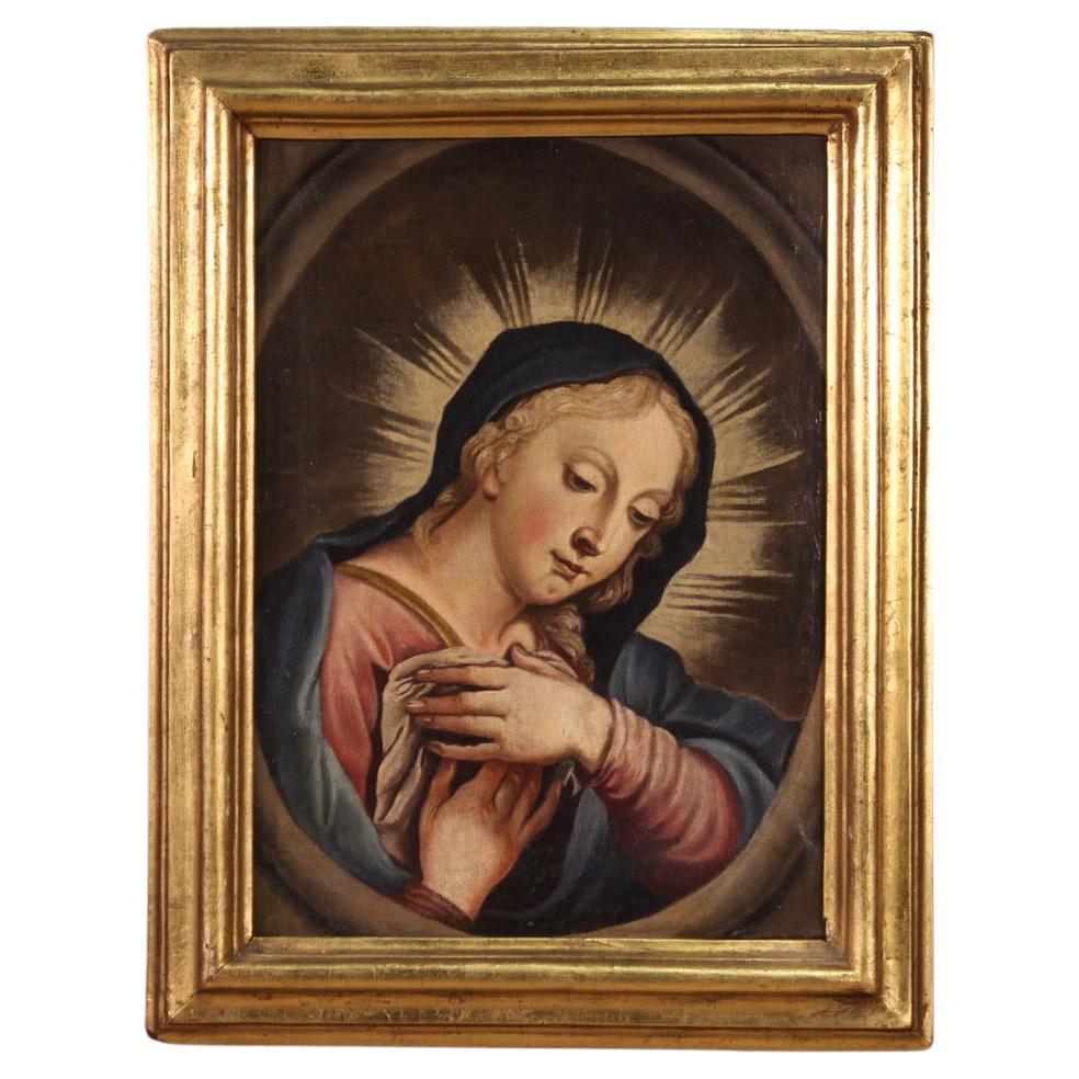 18th Century Oil on Canvas Italian Antique Religious Painting Praying Madonna