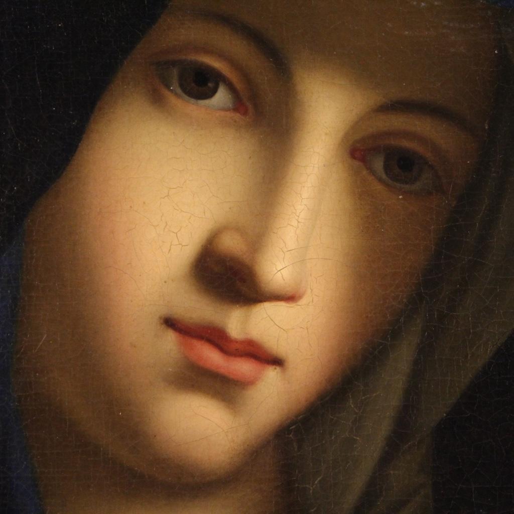 18th Century Oil on Canvas Italian Antique Religious Painting Praying Virgin 7