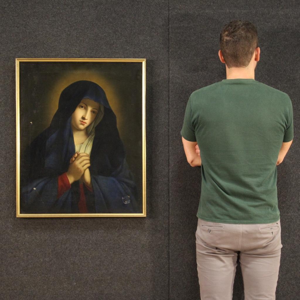 18th Century Oil on Canvas Italian Antique Religious Painting Praying Virgin 8
