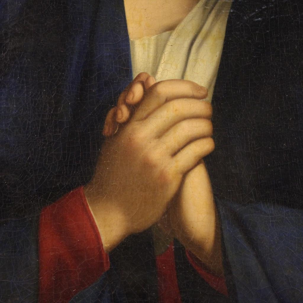 18th Century Oil on Canvas Italian Antique Religious Painting Praying Virgin 2