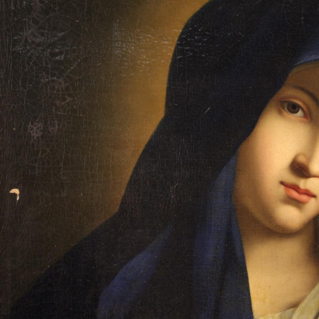18th Century Oil on Canvas Italian Antique Religious Painting Praying Virgin 5