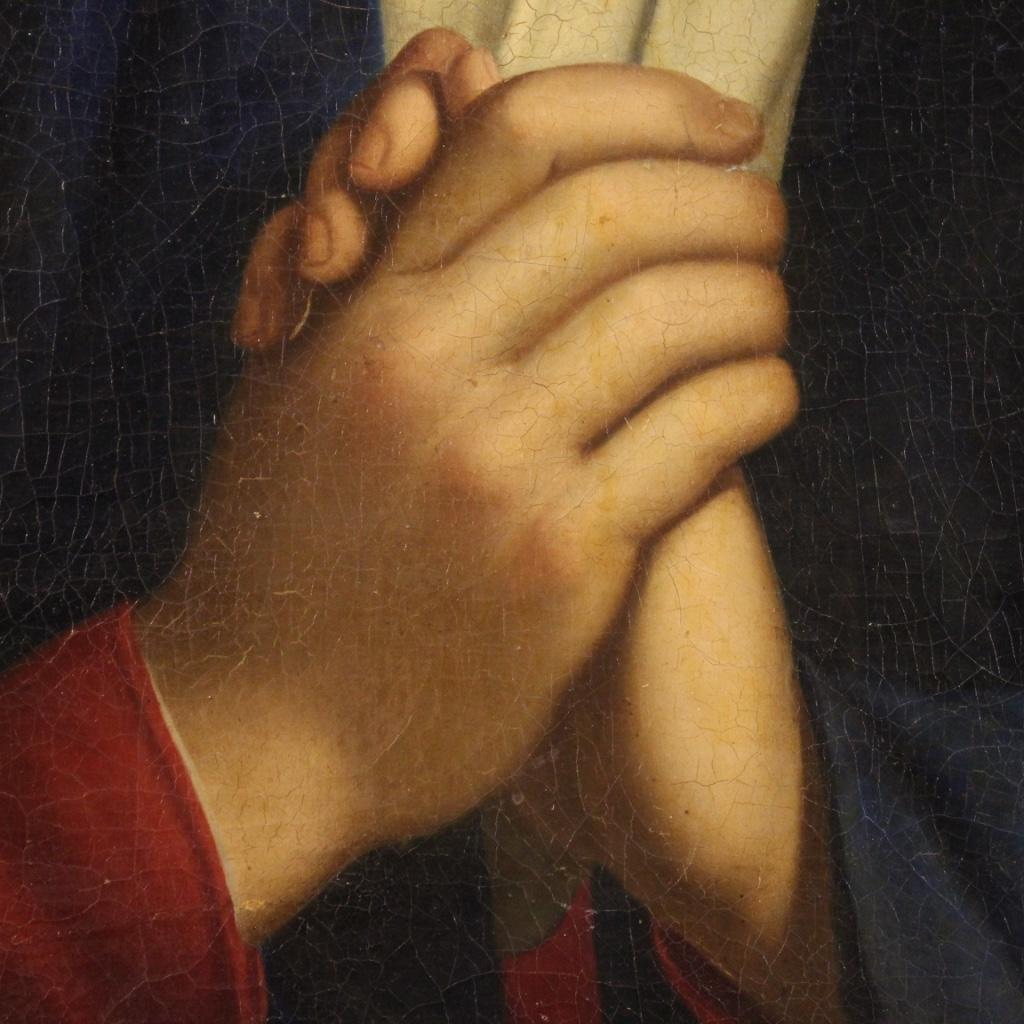 18th Century Oil on Canvas Italian Antique Religious Painting Praying Virgin 6