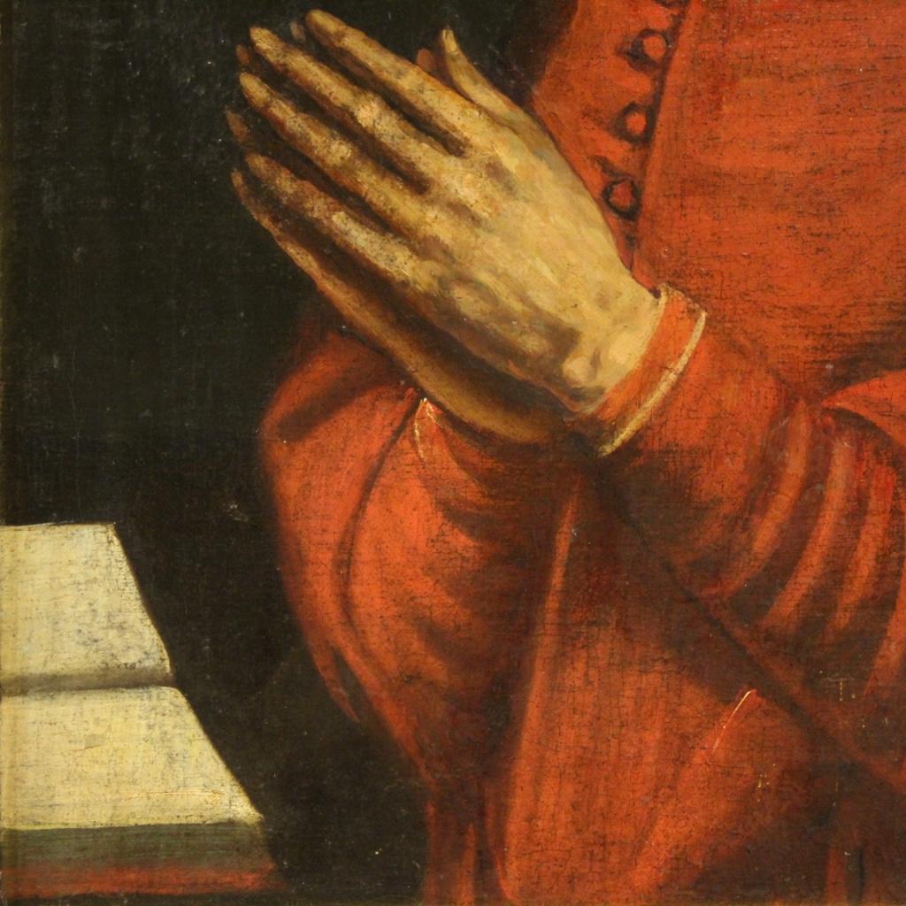 18th Century Oil on Canvas Italian Antique Religious Painting Prelate Portrait 1