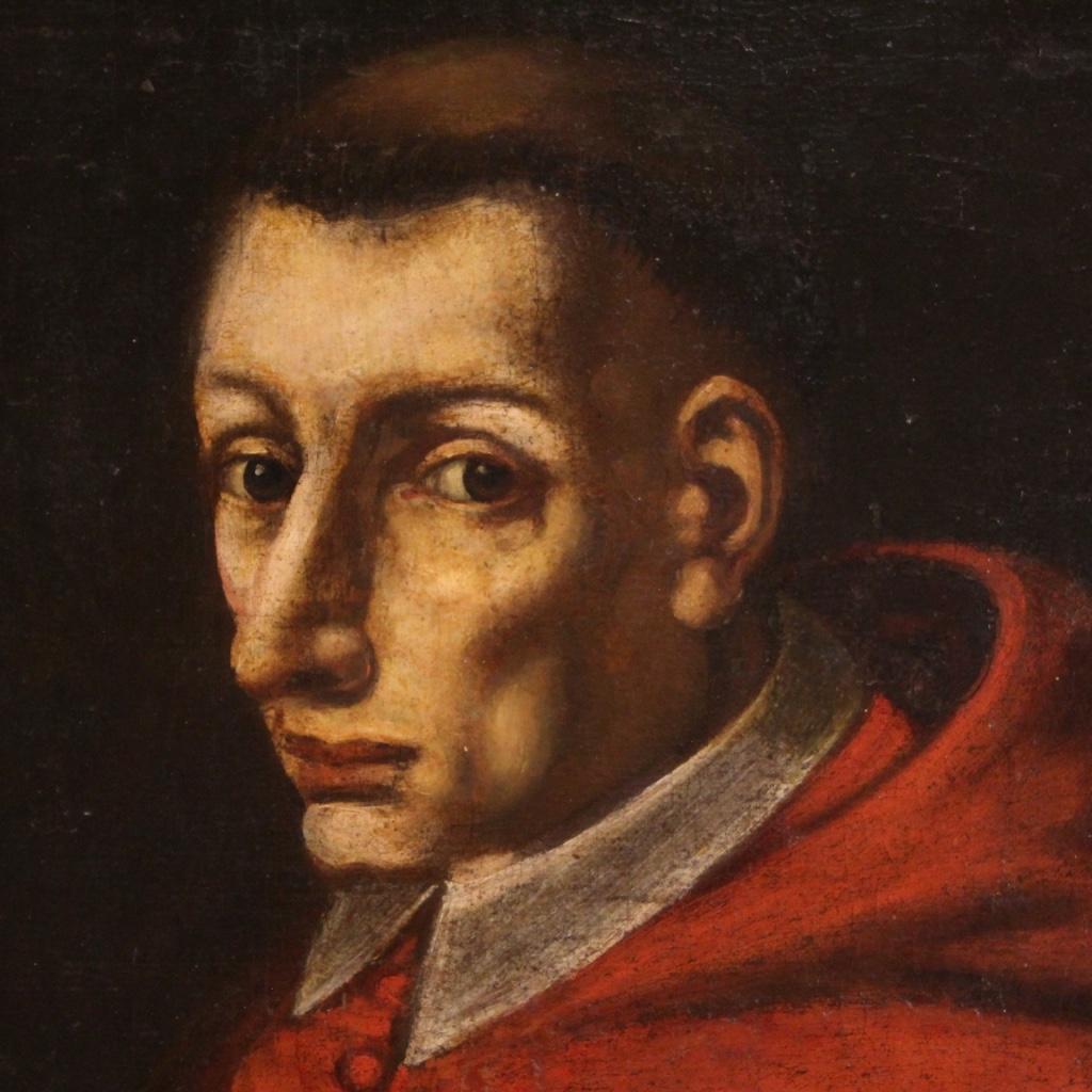 18th Century Oil on Canvas Italian Antique Religious Painting Prelate Portrait 2