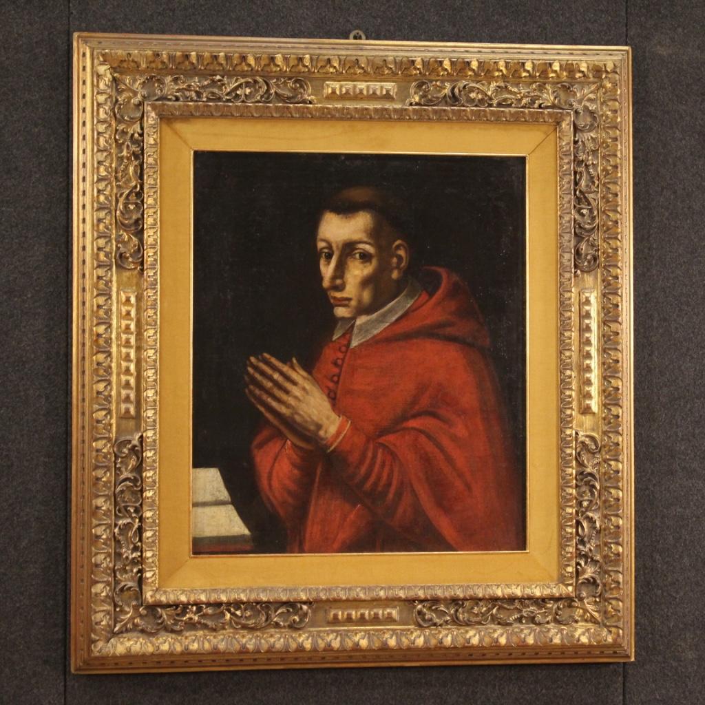 18th Century Oil on Canvas Italian Antique Religious Painting Prelate Portrait 4