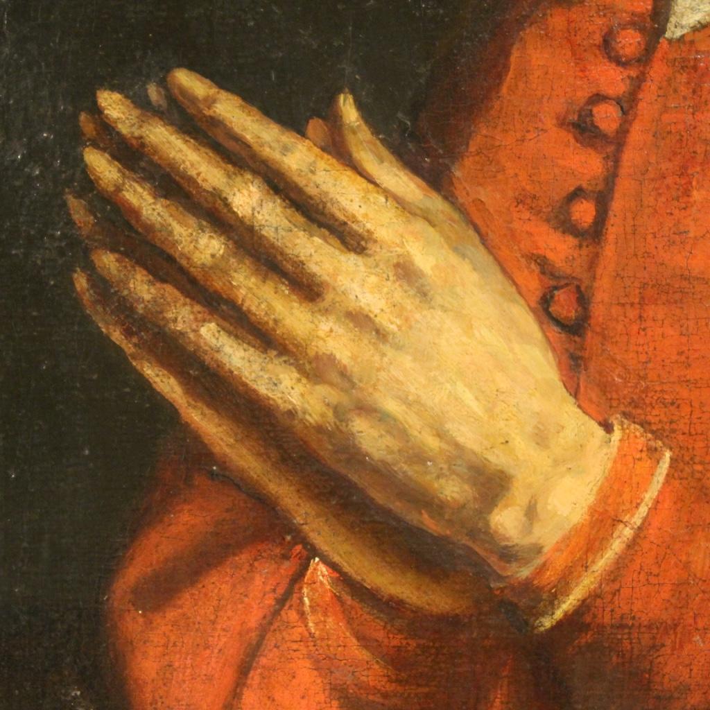 18th Century Oil on Canvas Italian Antique Religious Painting Prelate Portrait 5