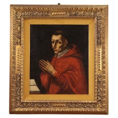 18th Century Oil on Canvas Italian Antique Religious Painting Prelate Portrait