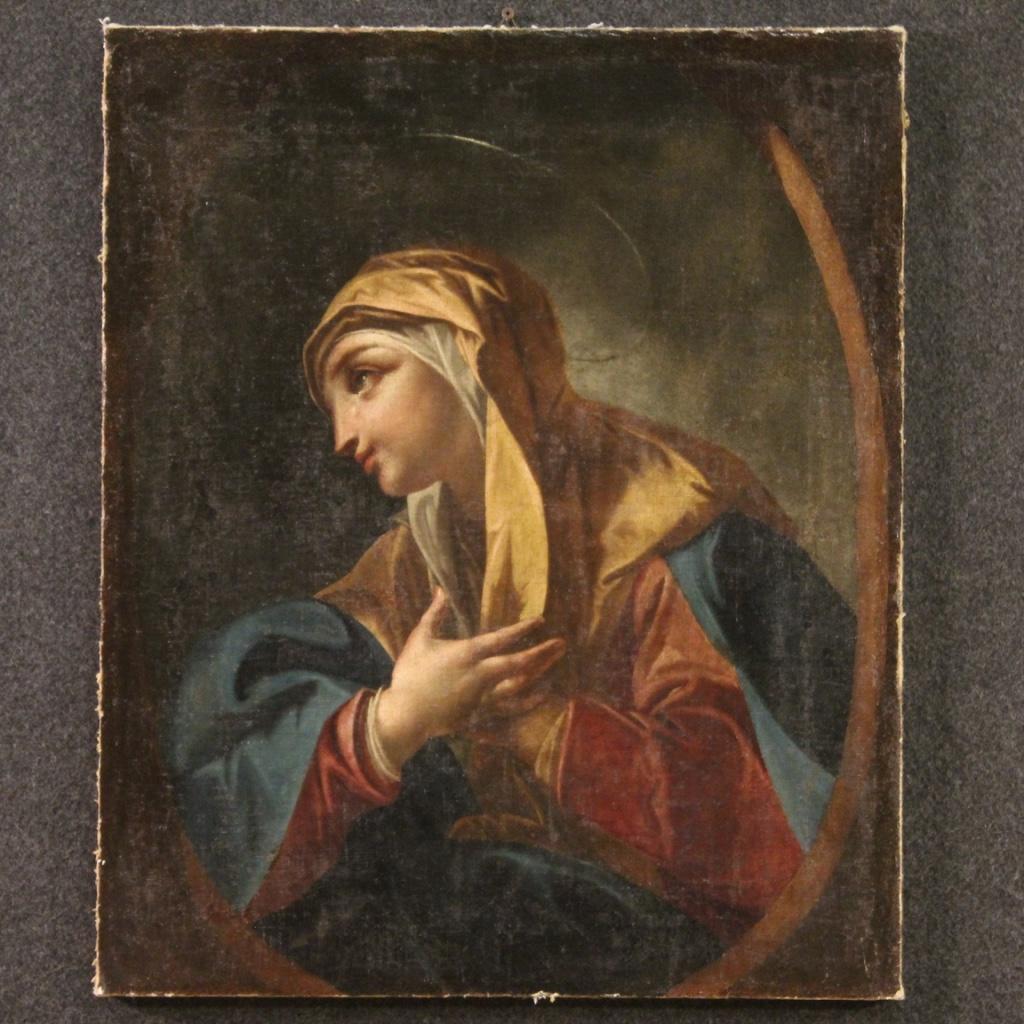 Antique Italian painting from the 18th century. Artwork oil on canvas depicting a religious subject Saint of excellent pictorial quality. Painting of good size and proportion characterized by a fabulous use of light, of pleasant perspective. The
