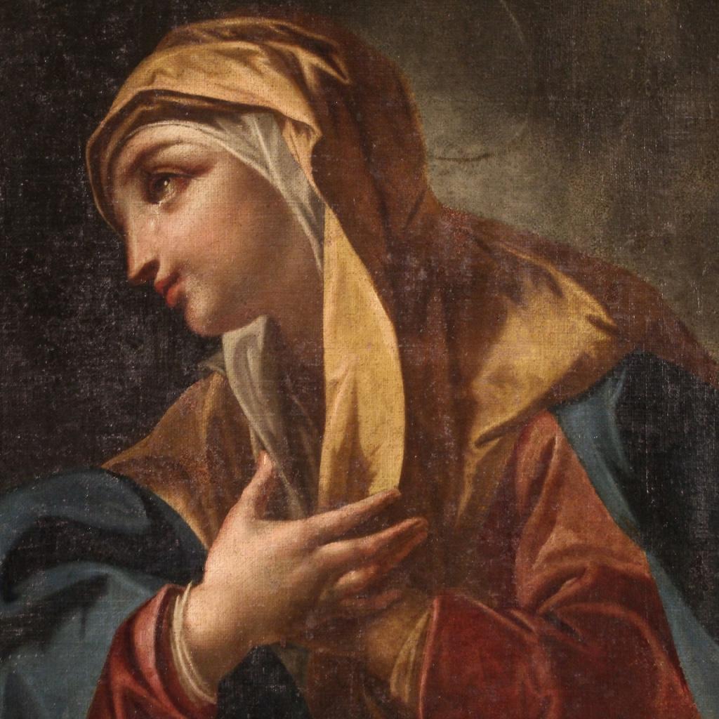 Oiled 18th Century Oil On Canvas Italian Antique Religious Painting Saint, 1750