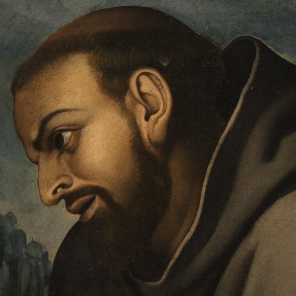 18th Century Oil on Canvas Italian Antique Religious Painting Saint Francis 1770 im Angebot 8