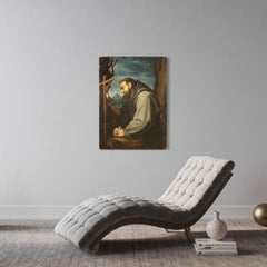 18th Century Oil on Canvas Italian Antique Religious Painting Saint Francis 1770