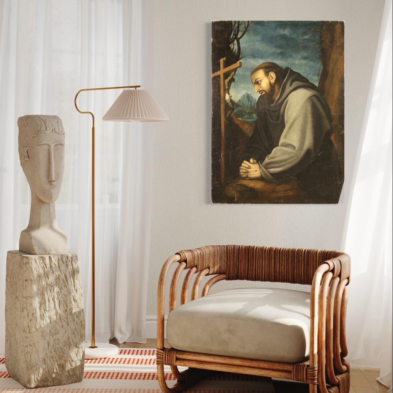 18th Century Oil on Canvas Italian Antique Religious Painting Saint Francis 1770 (Late 18th Century) im Angebot