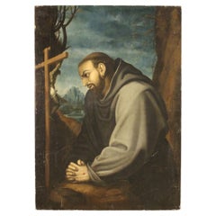 18th Century Oil on Canvas Italian Antique Religious Painting Saint Francis 1770
