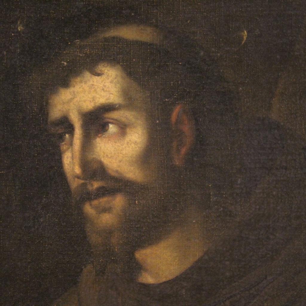 18th Century Oil on Canvas Italian Antique Religious Painting Saint Francis In Good Condition In Vicoforte, Piedmont
