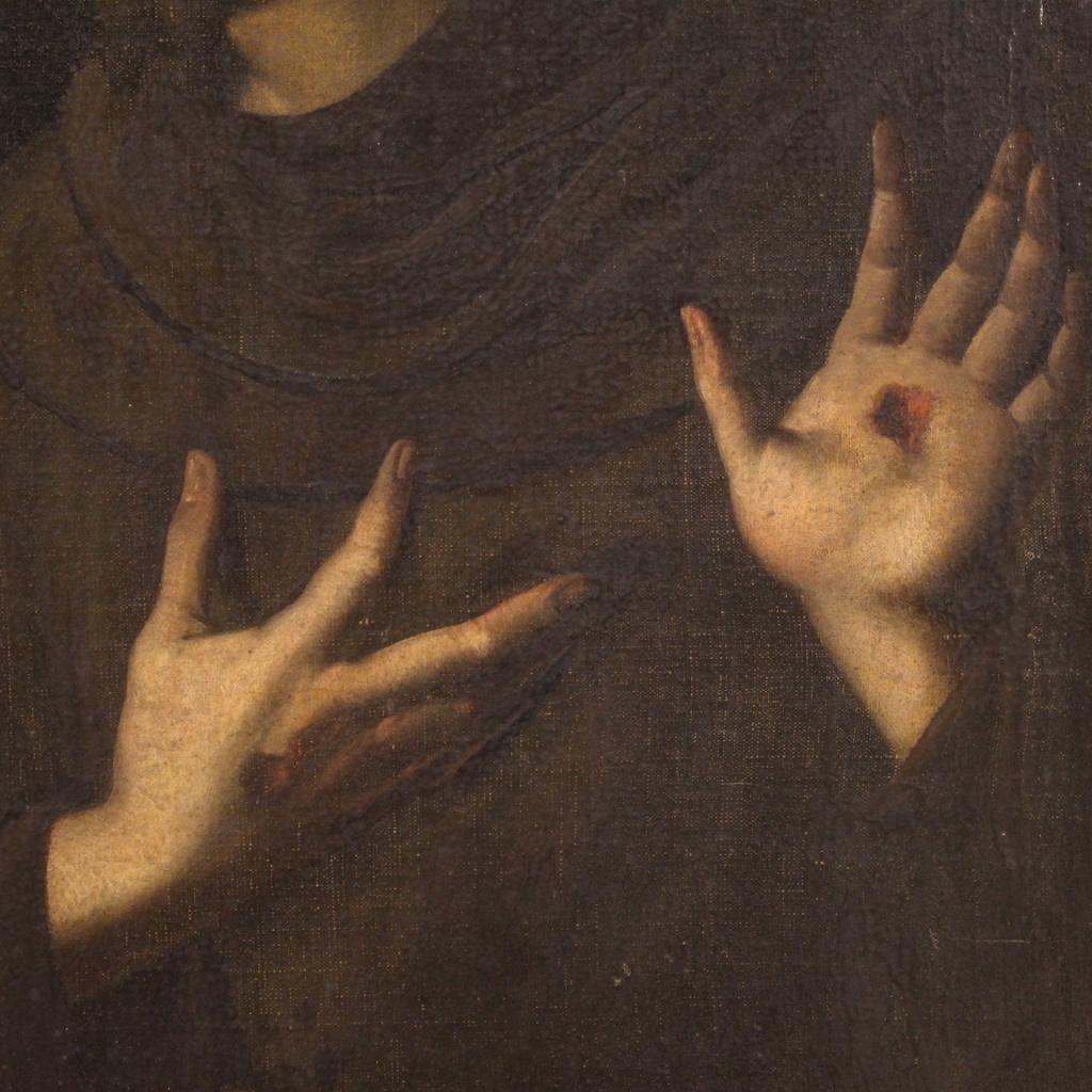 18th Century Oil on Canvas Italian Antique Religious Painting Saint Francis 1