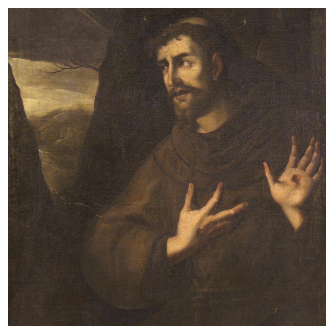 18th Century Oil on Canvas Italian Antique Religious Painting Saint Francis