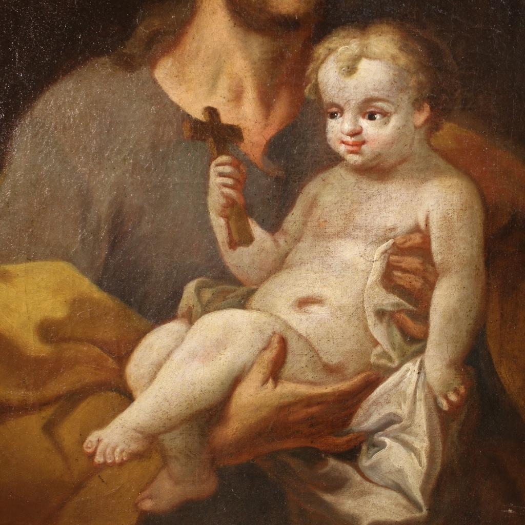 18th Century Oil on Canvas Italian Antique Religious Painting Saint Joseph, 1730 In Good Condition In Vicoforte, Piedmont