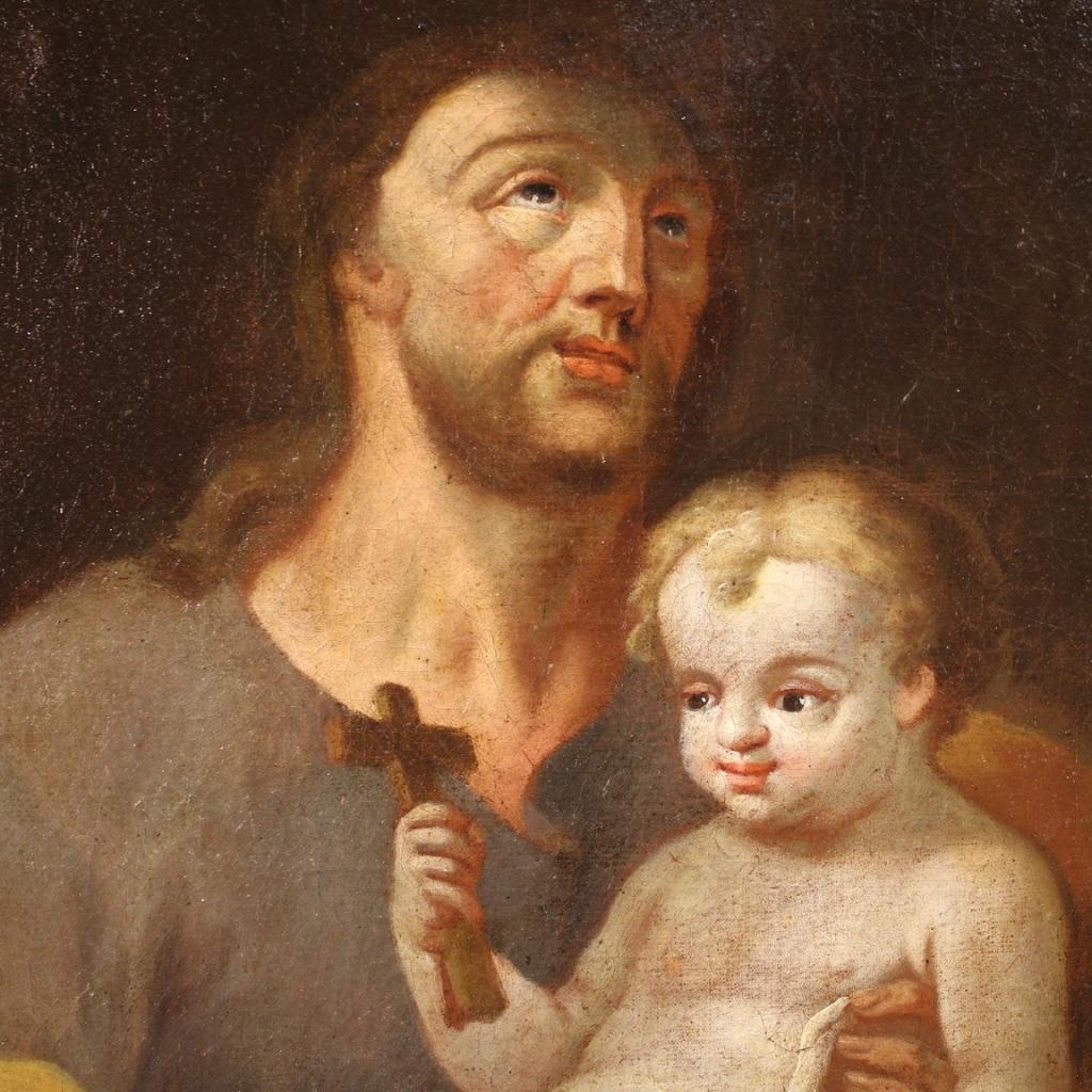 18th Century Oil on Canvas Italian Antique Religious Painting Saint Joseph, 1730 1