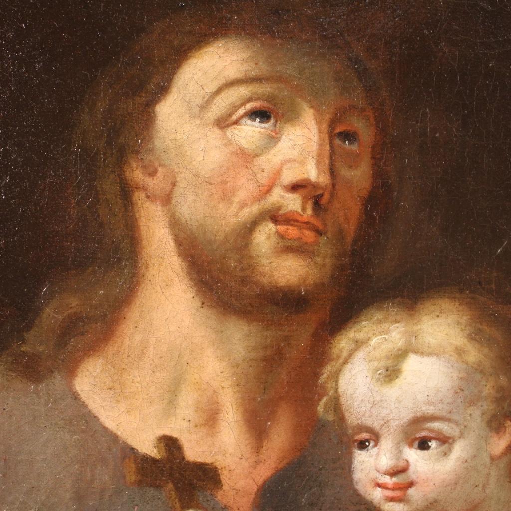 18th Century Oil on Canvas Italian Antique Religious Painting Saint Joseph, 1730 3