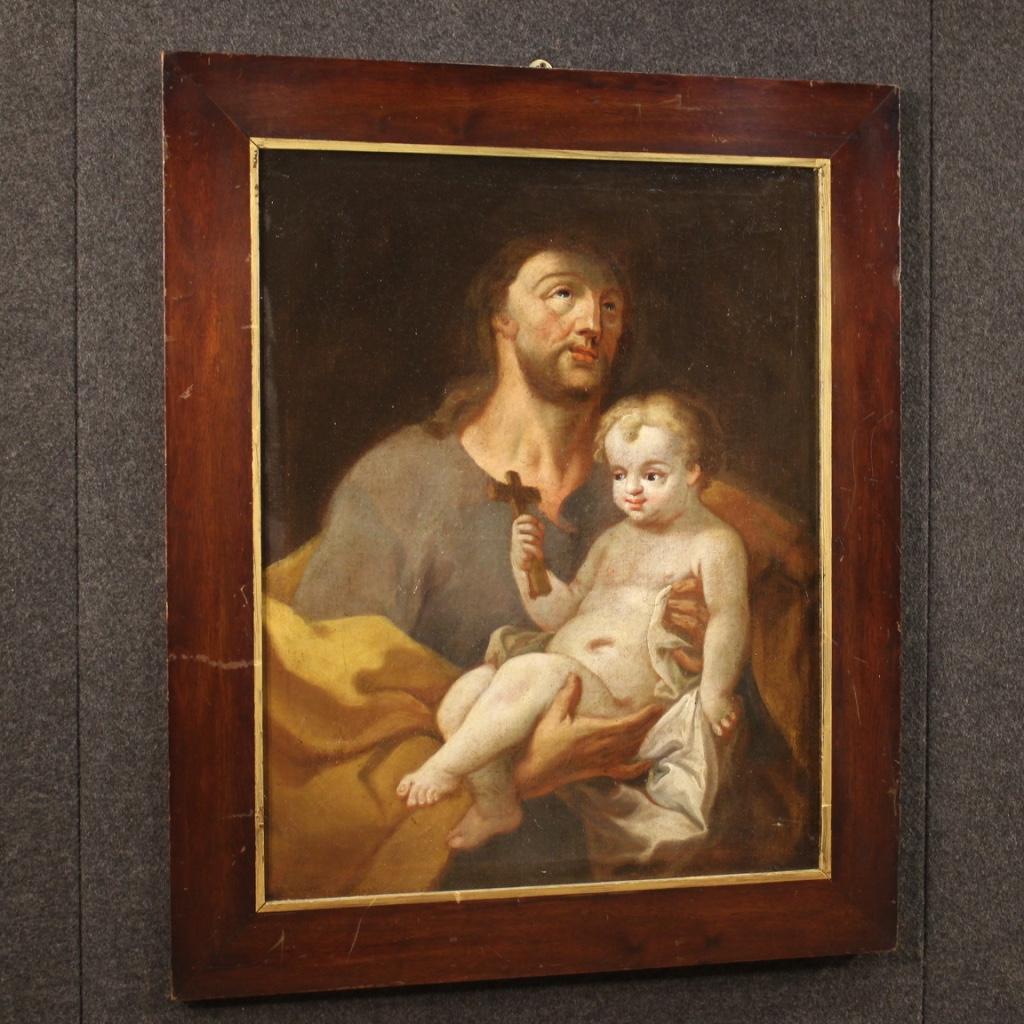 18th Century Oil on Canvas Italian Antique Religious Painting Saint Joseph, 1730 5