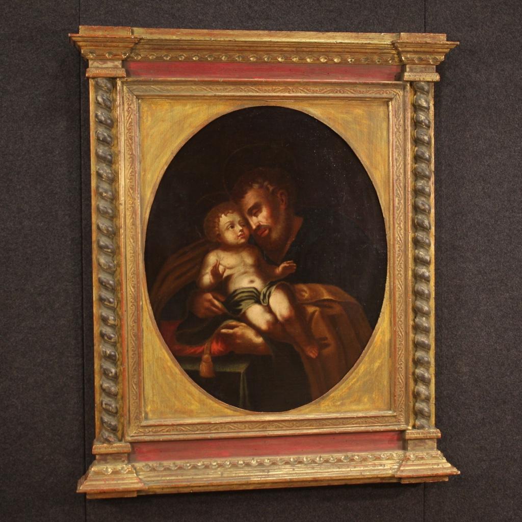 18th Century Oil on Canvas Italian Antique Religious Painting Saint Joseph, 1750 For Sale 6