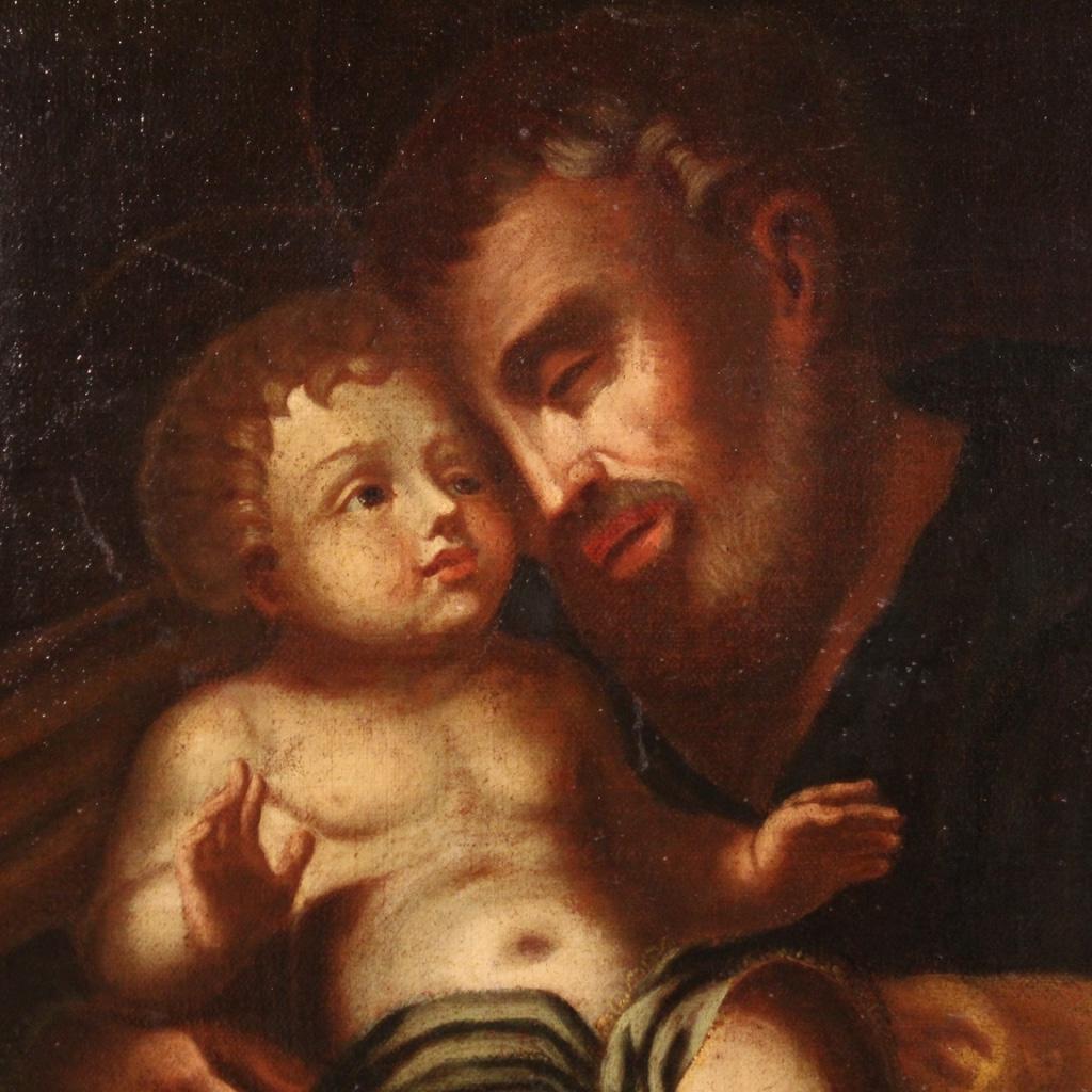 18th Century Oil on Canvas Italian Antique Religious Painting Saint Joseph, 1750 In Good Condition For Sale In Vicoforte, Piedmont