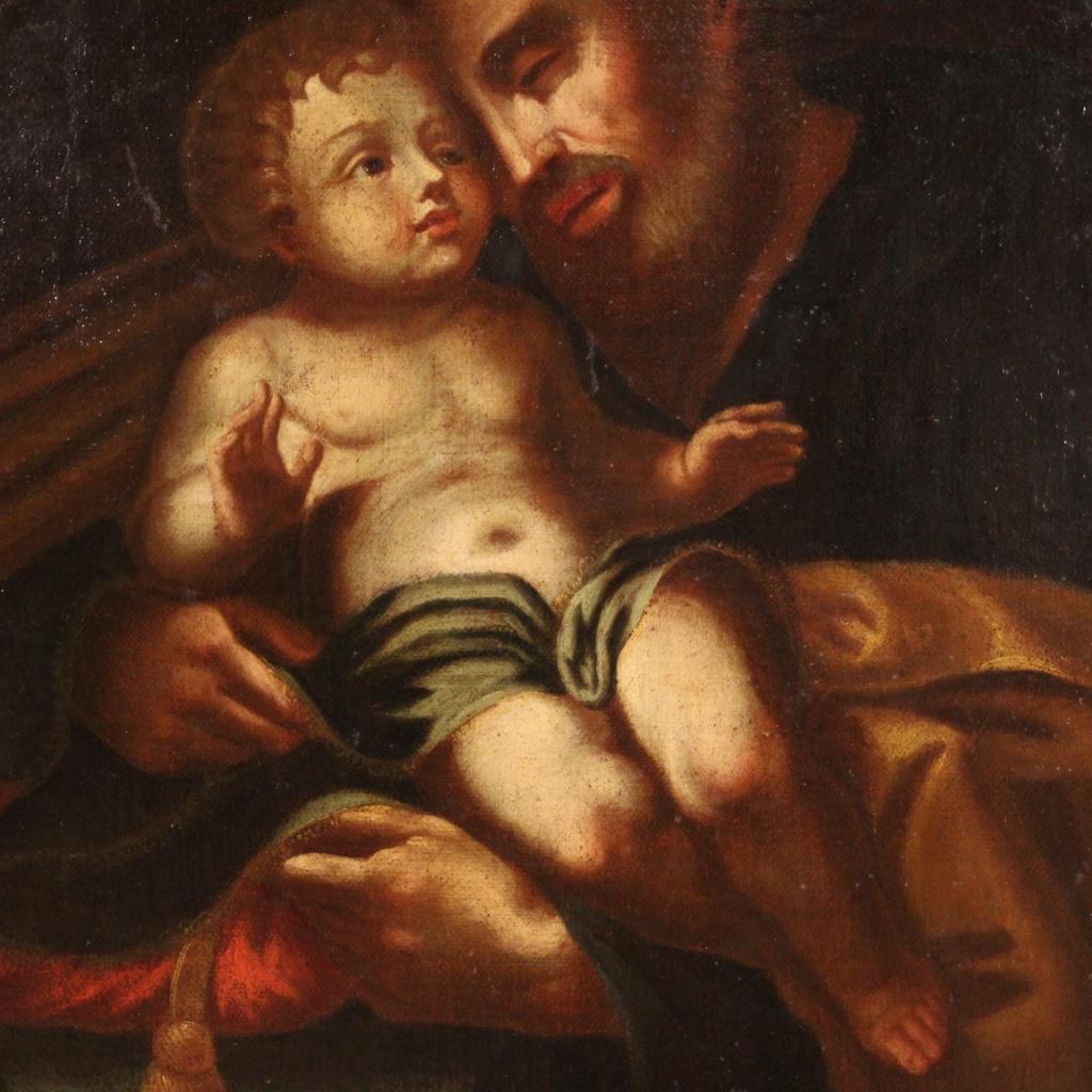 18th Century Oil on Canvas Italian Antique Religious Painting Saint Joseph, 1750 For Sale 3