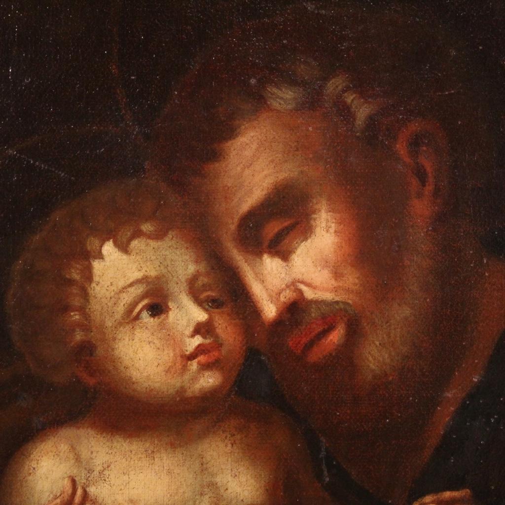 18th Century Oil on Canvas Italian Antique Religious Painting Saint Joseph, 1750 For Sale 4