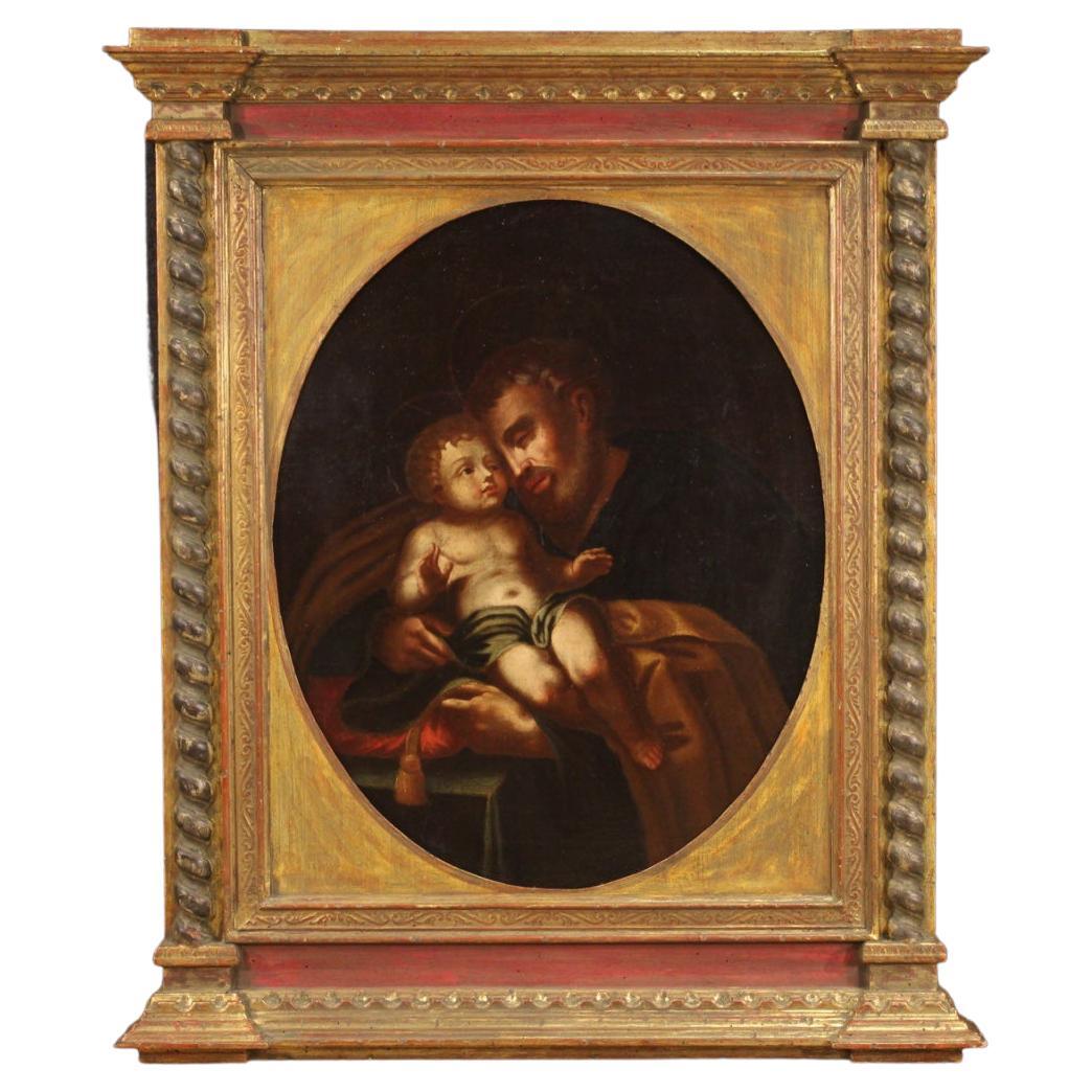 18th Century Oil on Canvas Italian Antique Religious Painting Saint Joseph, 1750 For Sale