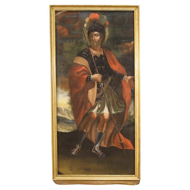 18th Century Oil on Canvas Italian Antique Religious Painting Saint Magnus,  1750 For Sale at 1stDibs