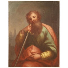18th Century Oil on Canvas Italian Antique Religious Painting Saint Paul, 1730