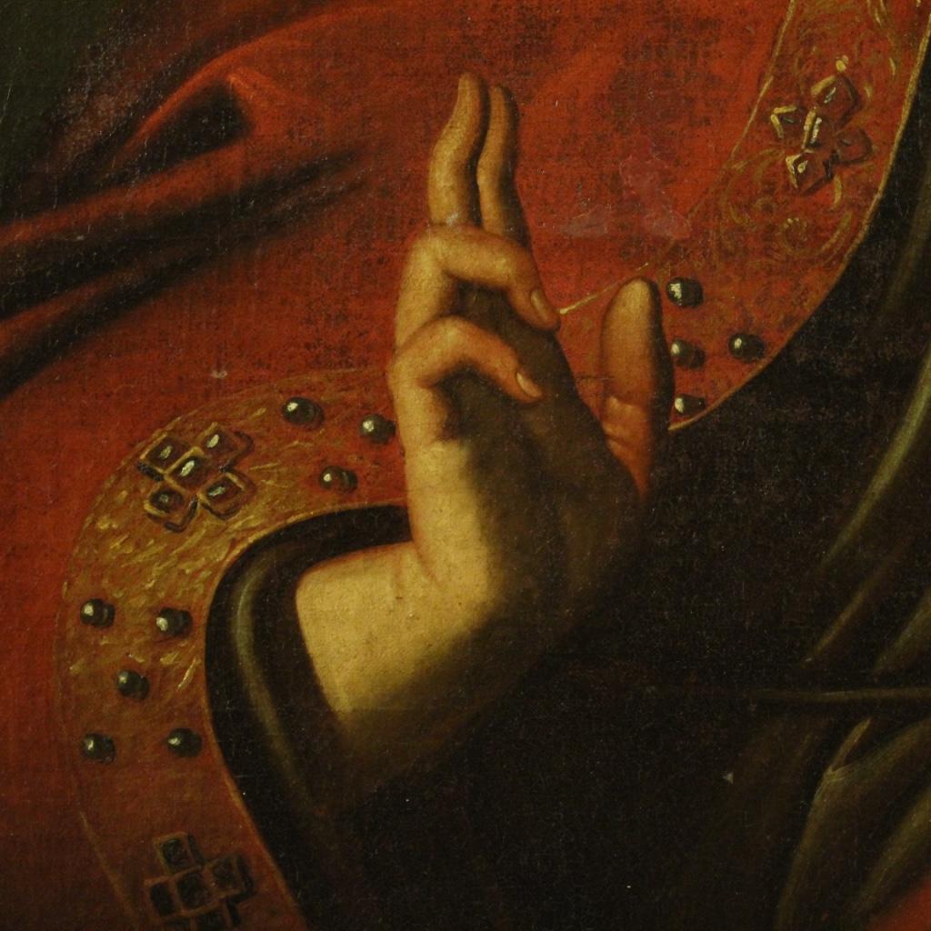 18th Century Oil on Canvas Italian Antique Religious Painting Salvator Mundi 2