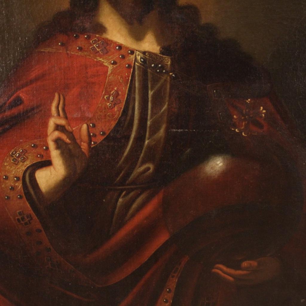 18th Century Oil on Canvas Italian Antique Religious Painting Salvator Mundi 6