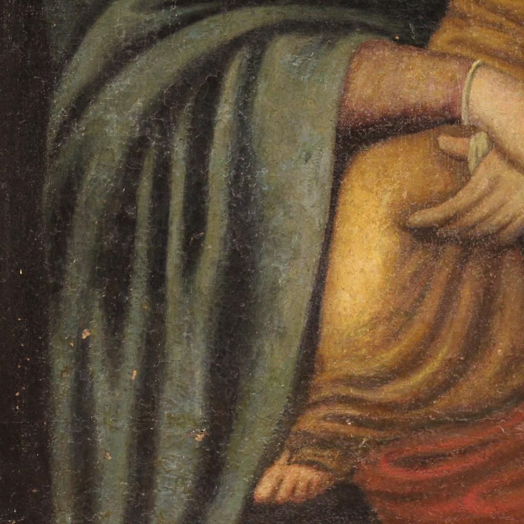 Antikes italienisches religiöses Gemälde, Jungfrau mit Kind, Öl auf Leinwand, 18. Jahrhundert im Angebot 6