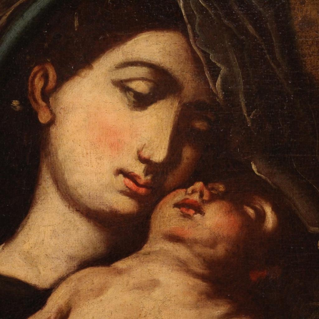 18th Century Oil on Canvas Italian Antique Religious Painting Virgin with Child 6