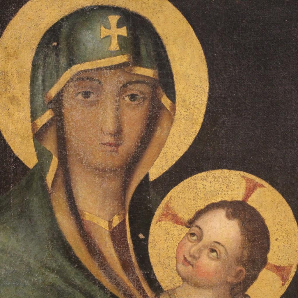 Antikes italienisches religiöses Gemälde, Jungfrau mit Kind, Öl auf Leinwand, 18. Jahrhundert im Angebot 5