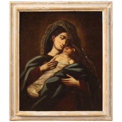18th Century Oil on Canvas Italian Antique Religious Painting Virgin with Child
