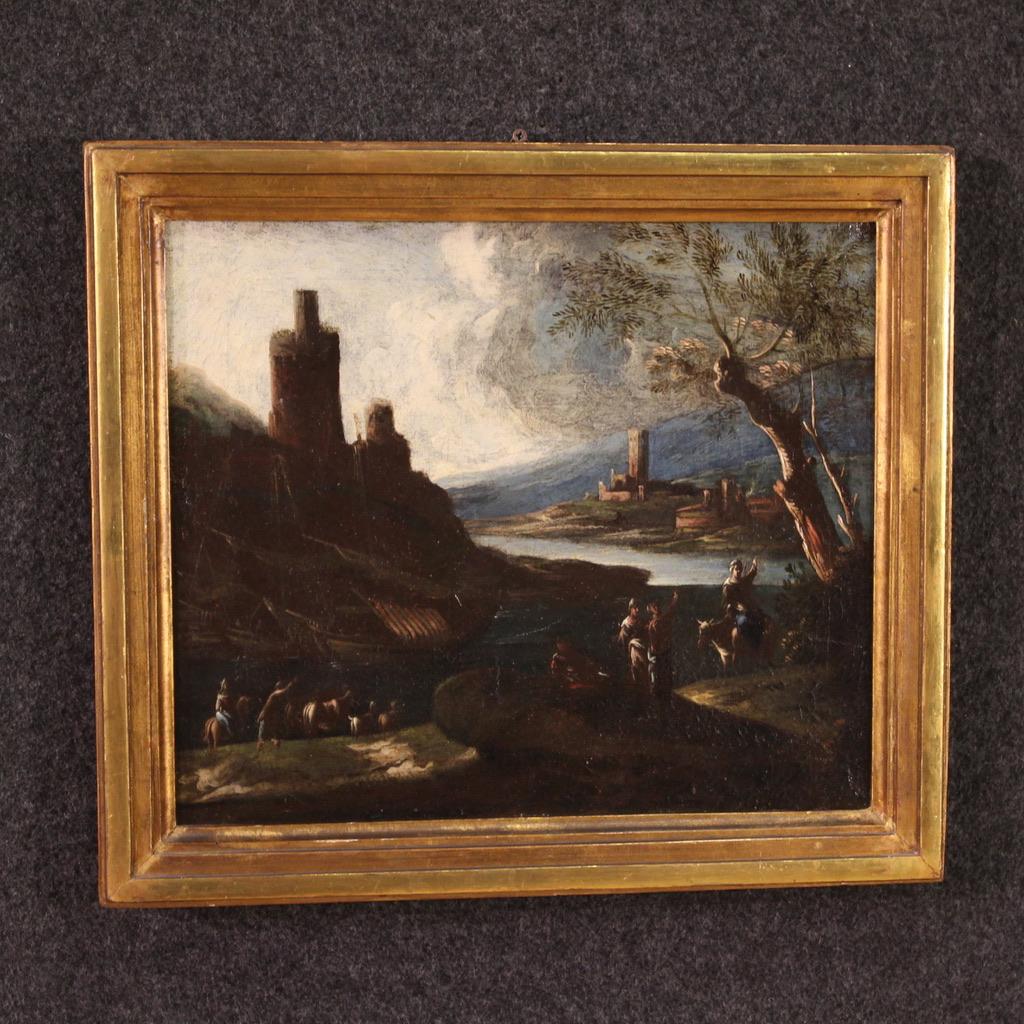 18th Century Oil on Canvas Italian Antique Seascape Landscape Painting, 1730s For Sale 11