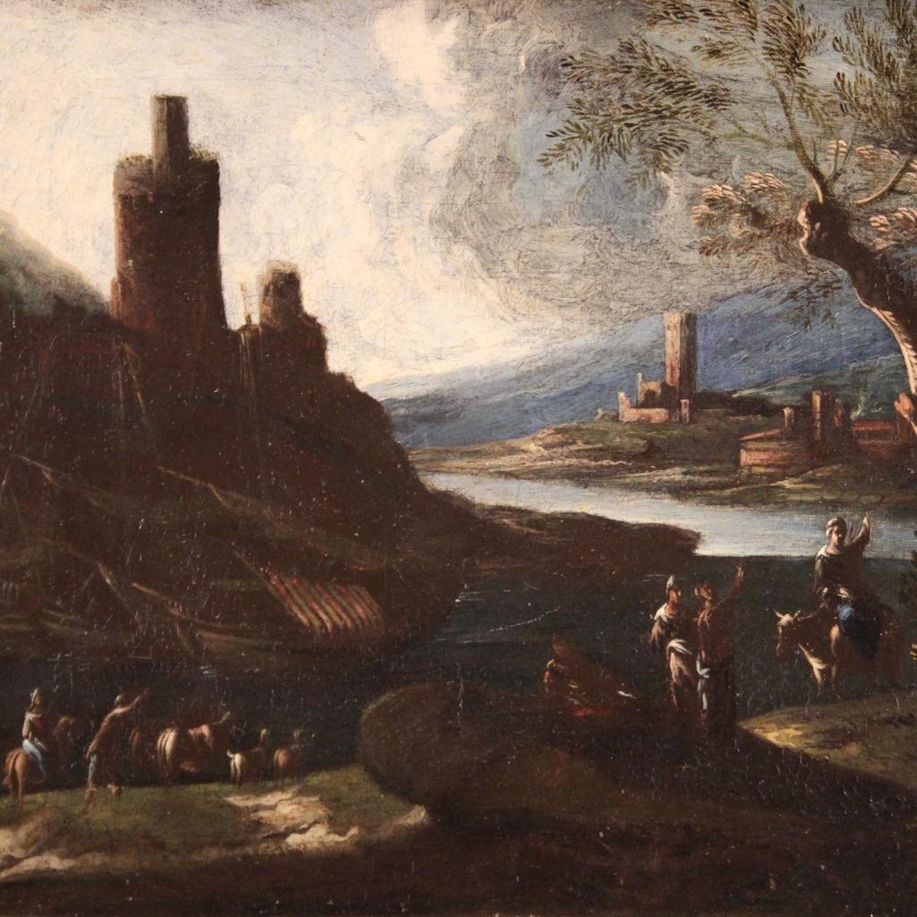 18. Jahrhundert Öl auf Leinwand Italienisch Antike Seelandschaft Landschaftsgemälde, 1730 (Italian) im Angebot