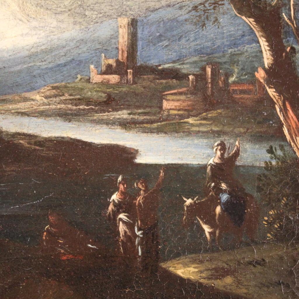 18. Jahrhundert Öl auf Leinwand Italienisch Antike Seelandschaft Landschaftsgemälde, 1730 im Zustand „Gut“ im Angebot in Vicoforte, Piedmont
