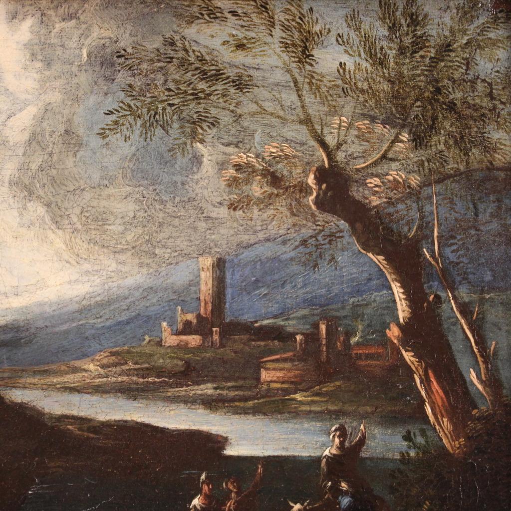 18th Century Oil on Canvas Italian Antique Seascape Landscape Painting, 1730s For Sale 1