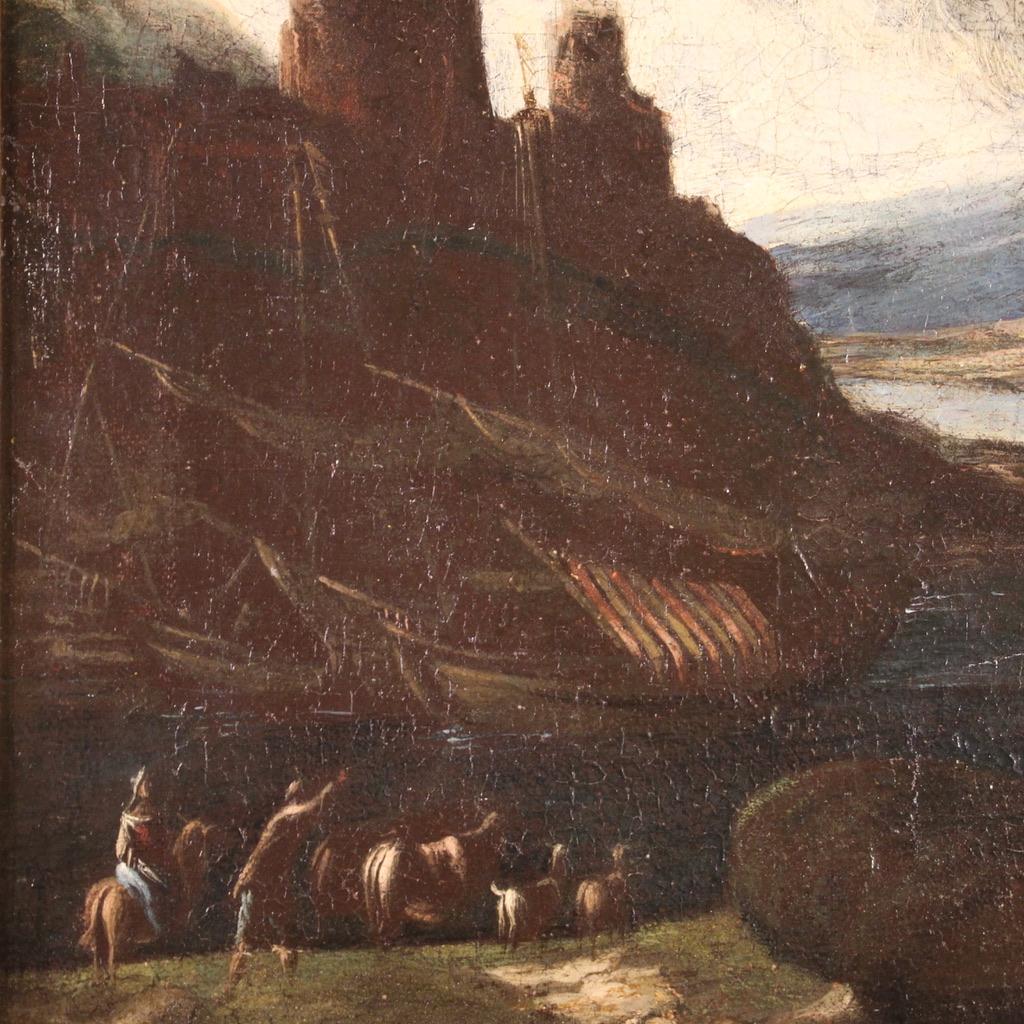 huile sur toile du XVIIIe siècle, peinture italienne ancienne de paysage marin, 1730 en vente 1