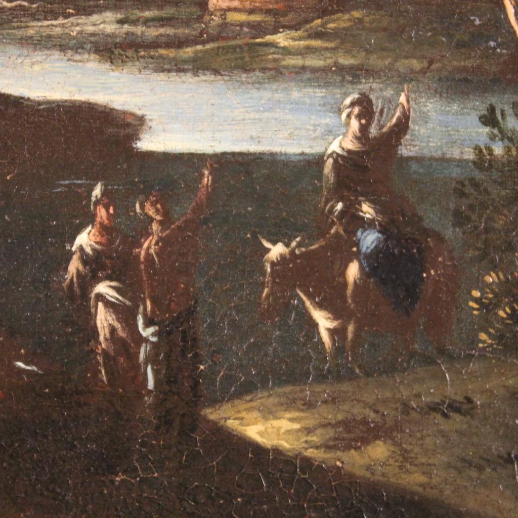 18th Century Oil on Canvas Italian Antique Seascape Landscape Painting, 1730s For Sale 4