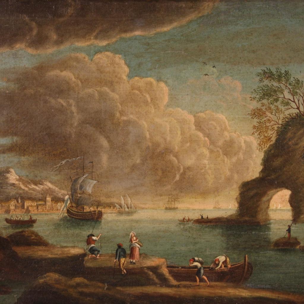 18th Century Oil on Canvas Italian Antique Seascape Painting, 1780 In Good Condition In Vicoforte, Piedmont