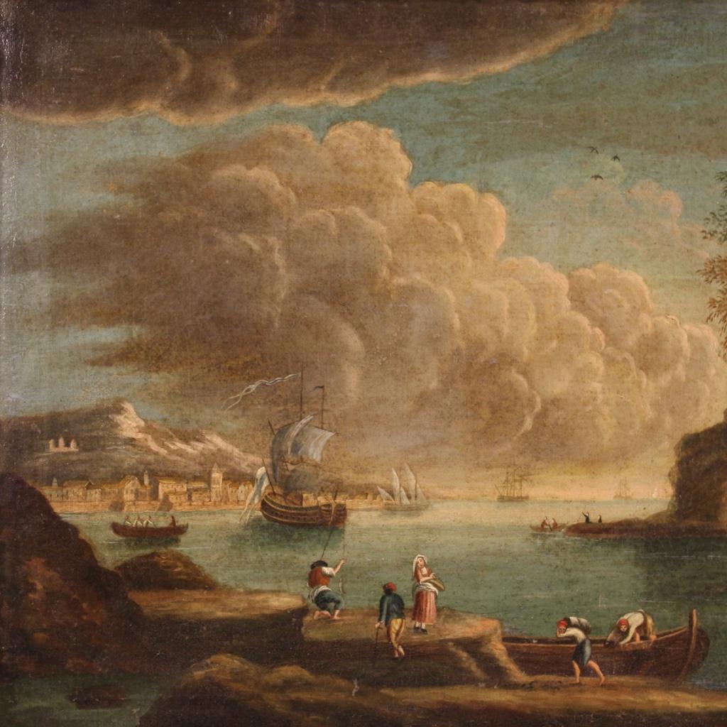 18th Century Oil on Canvas Italian Antique Seascape Painting, 1780 1